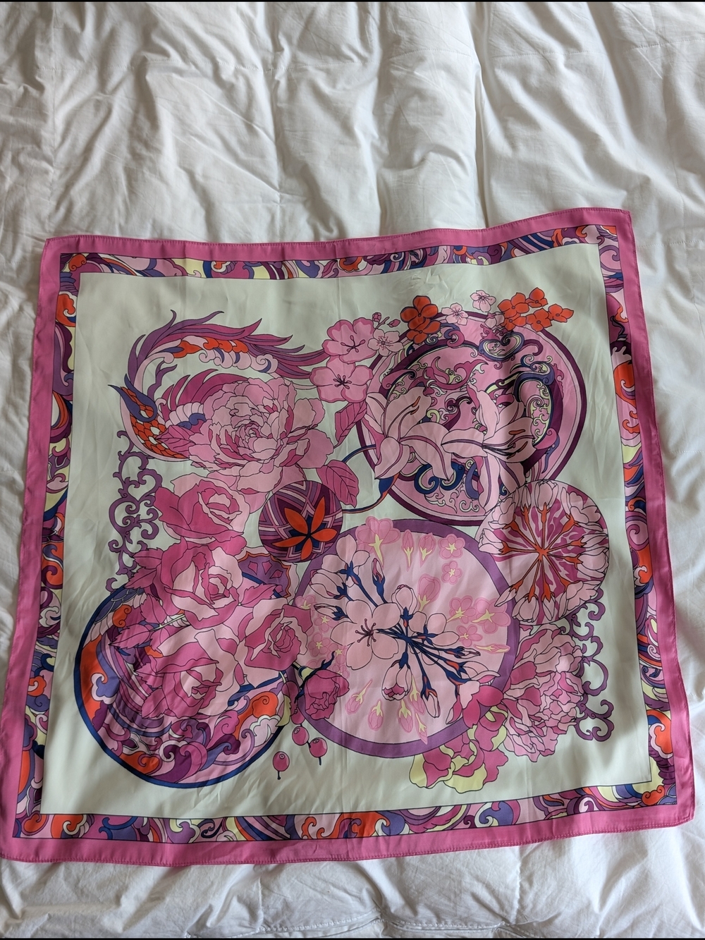 Floral Pink & Lilac Silk-Style Scarf